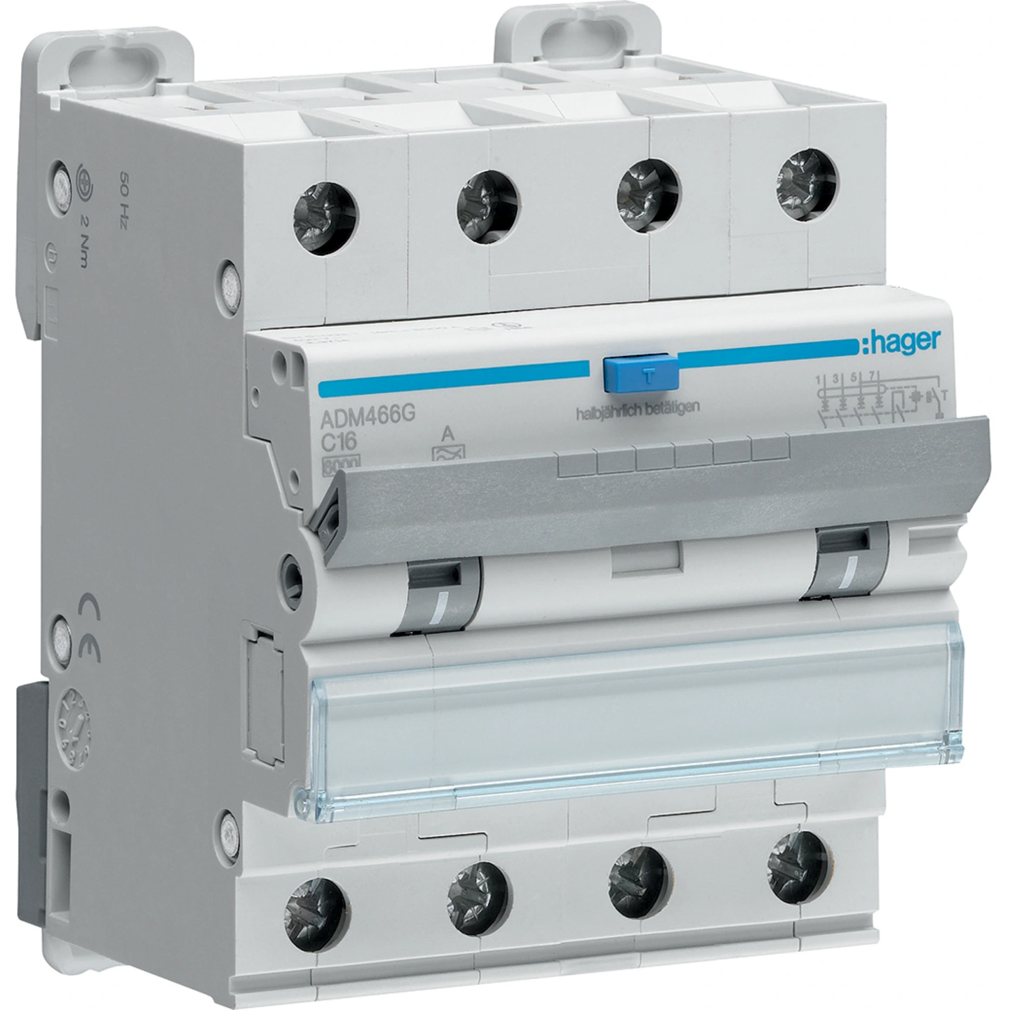 HAGER ADM466G AARDLEKAUTOMAAT C16 4P 30mA 6kA